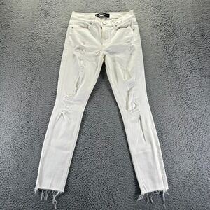 Express Jeans Womens 6 White Cotton Jegging Ankle Distressed Raw Hem High Rise
